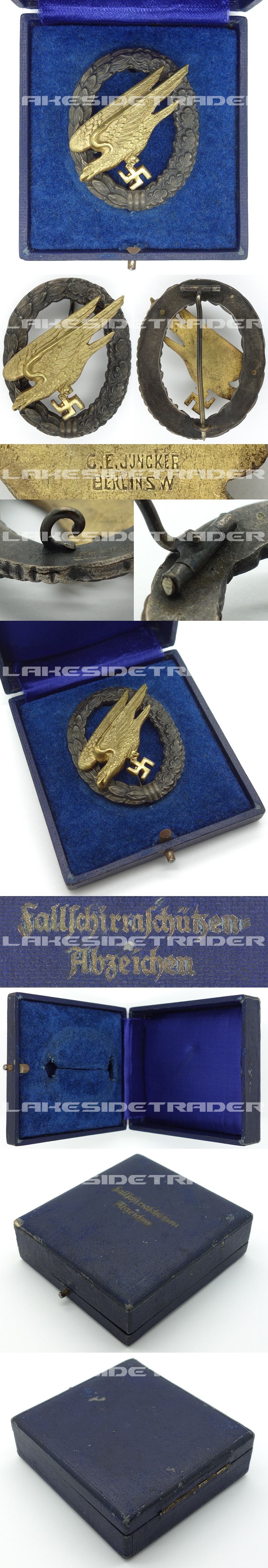 Cased Luftwaffe Paratrooper Badge by Juncker