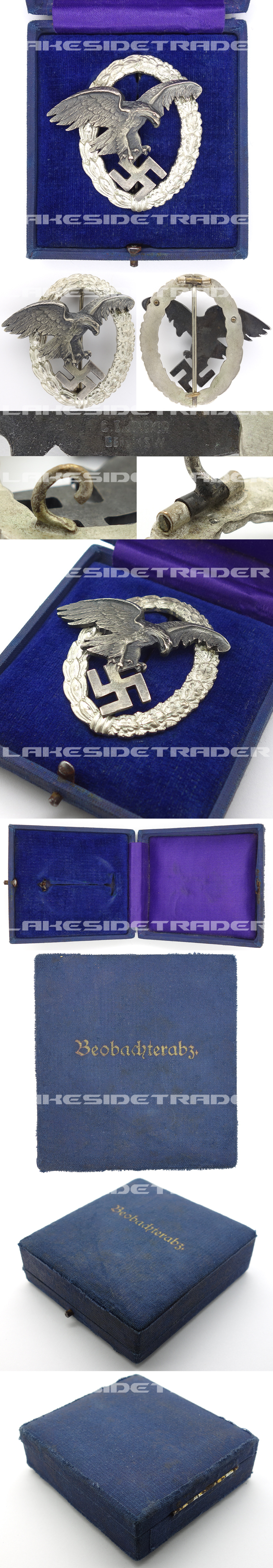 Cased Early J1 Luftwaffe Observer Badge by C.E. Juncker