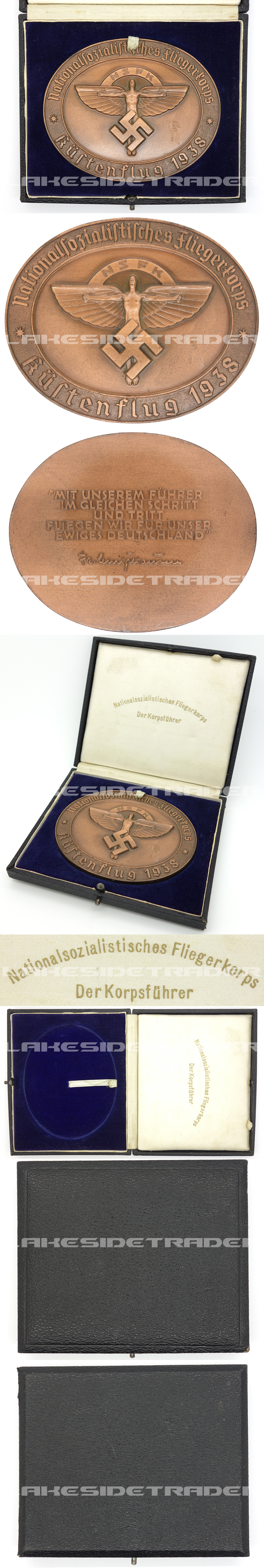 Cased NSFK Deutschlandflug Award Medallion in Bronze 1938