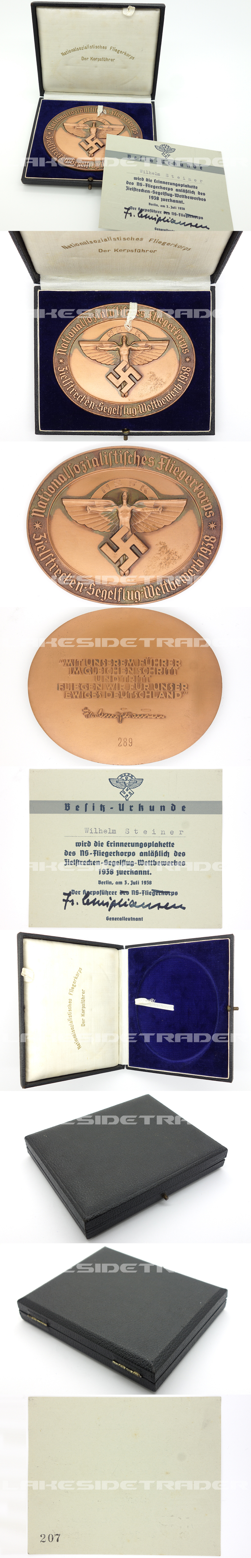 NSFK Award Medallion, Case & Certificate 1938