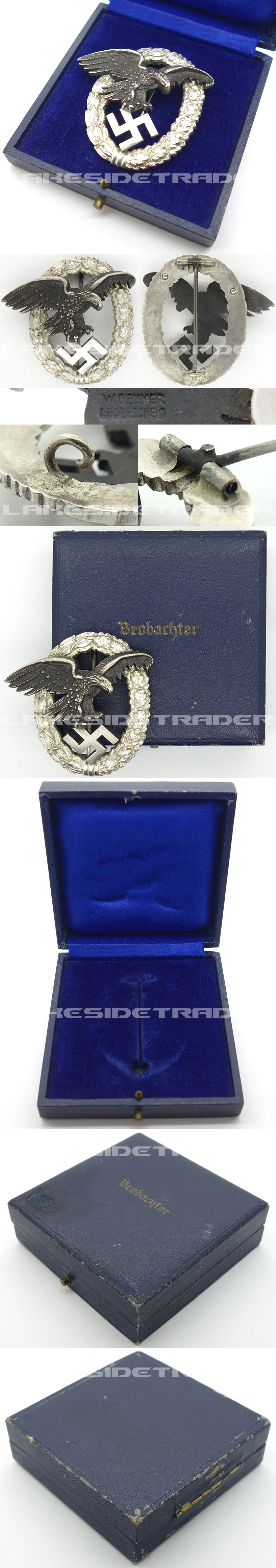 Cased Luftwaffe Observer Badge by W. Deumer