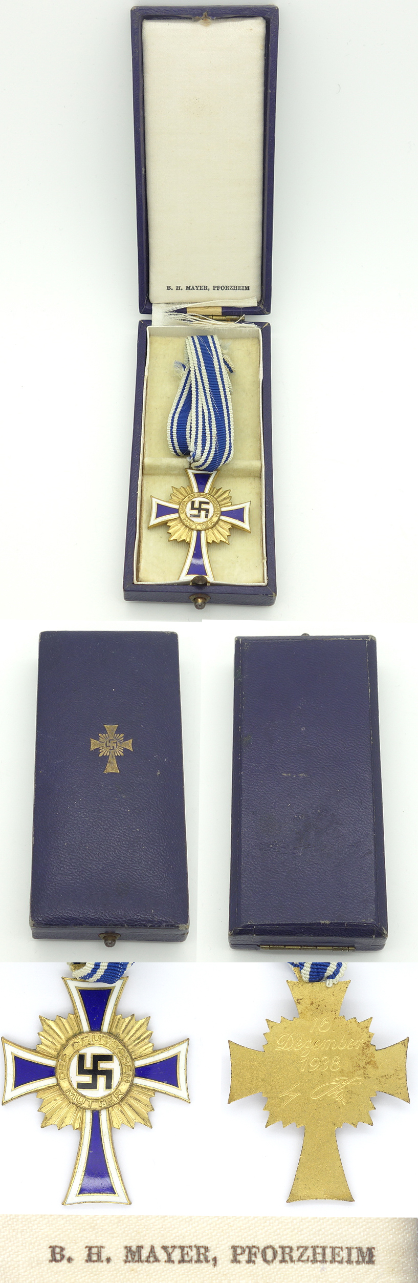 Cased Mothers Cross in Gold by B H Mayer