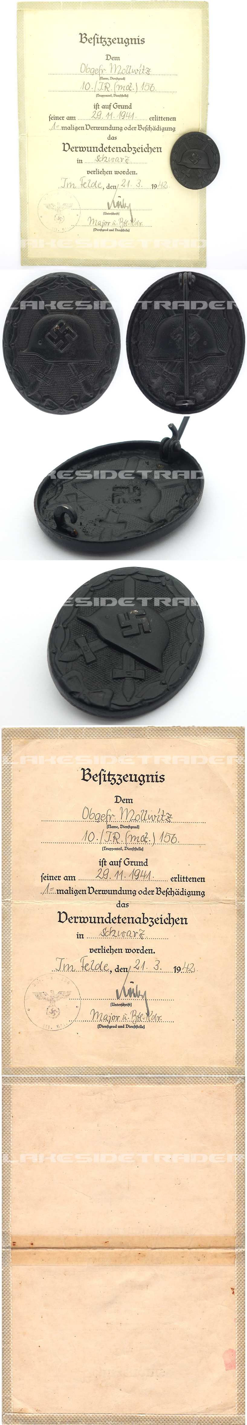 Black Wound Badge and Award Document