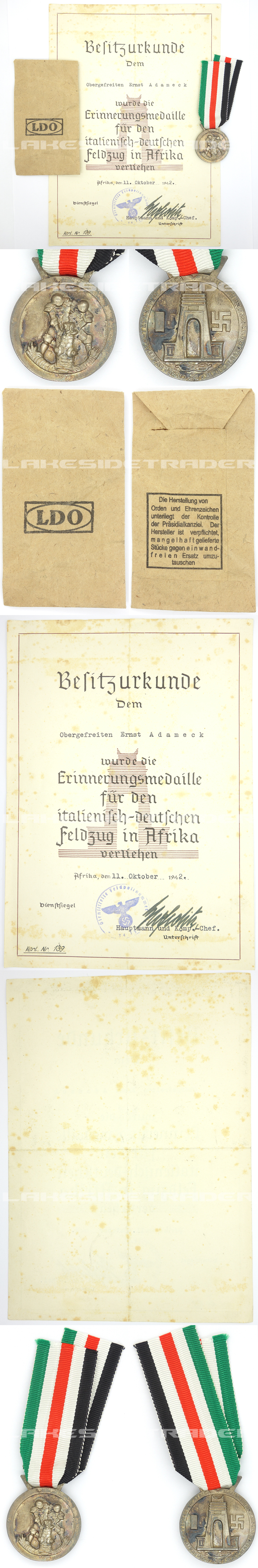 Italian-German African Campaign Medal with Packet and Award Document