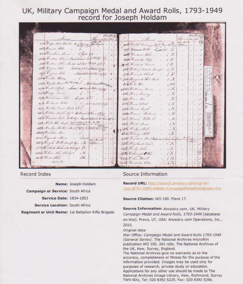 South African Medal 1853 w partial research record