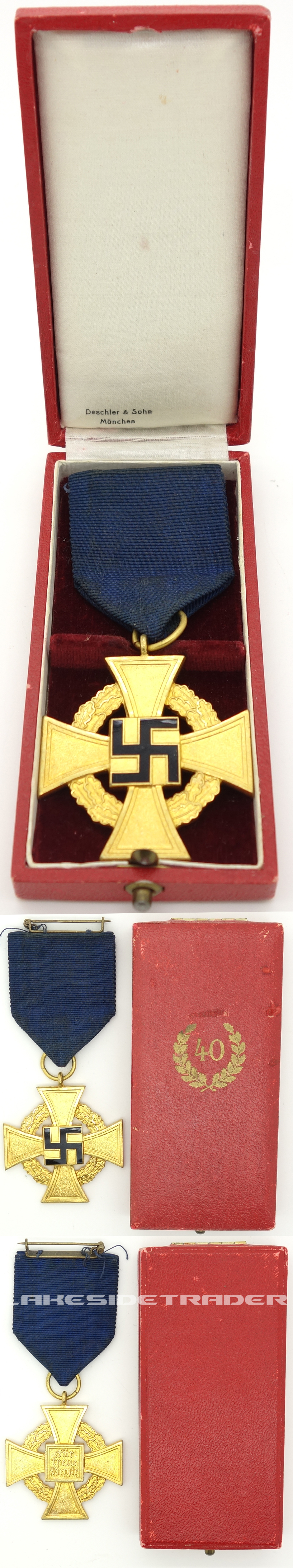 Cased NSDAP 40 Year Faithful Service Cross by Deschler