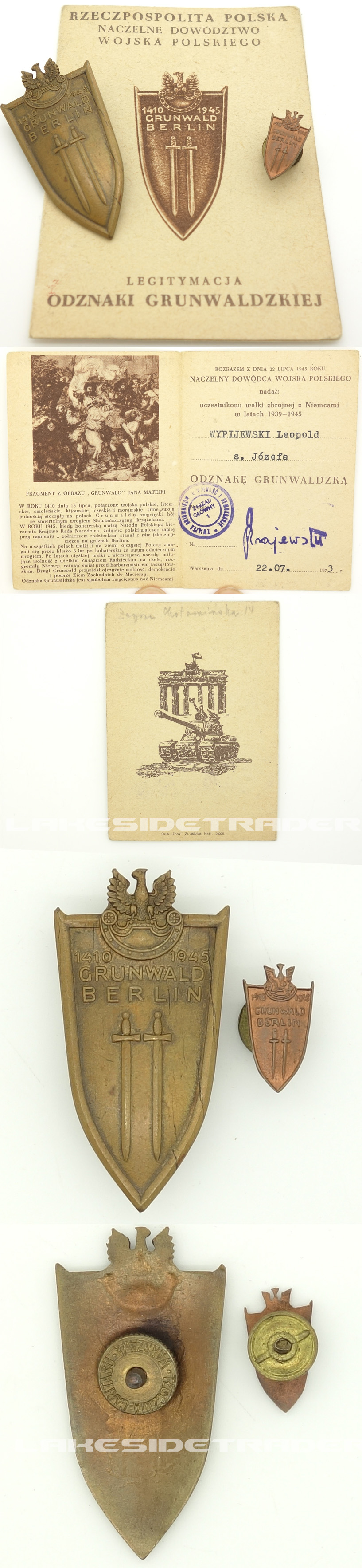 Polish Grunwald Badge 1945 w Award Document & Mini
