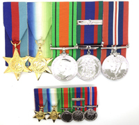 Canadian 5 piece WWII medal bar with miniatures