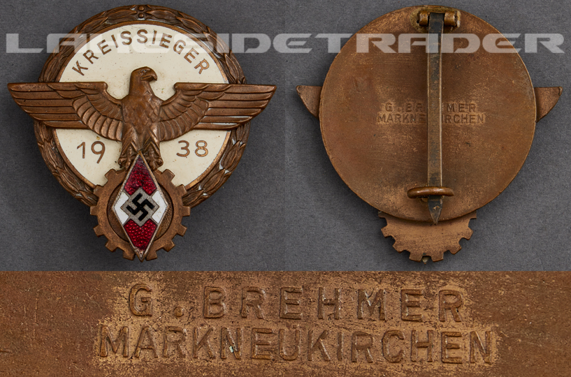 Hitler Youth Kreissieger Badge by G. Brehmer 1938