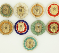 9 Japanese Retired Soldier Badges on Rosettes