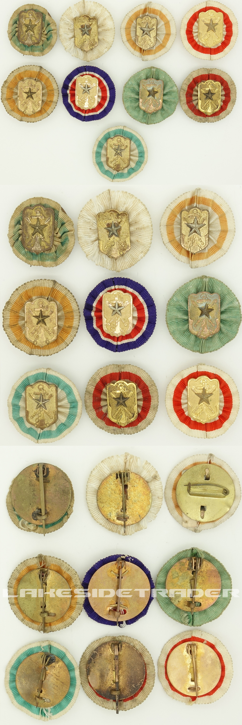 9 Japanese Retired Soldier Badges on Rosettes