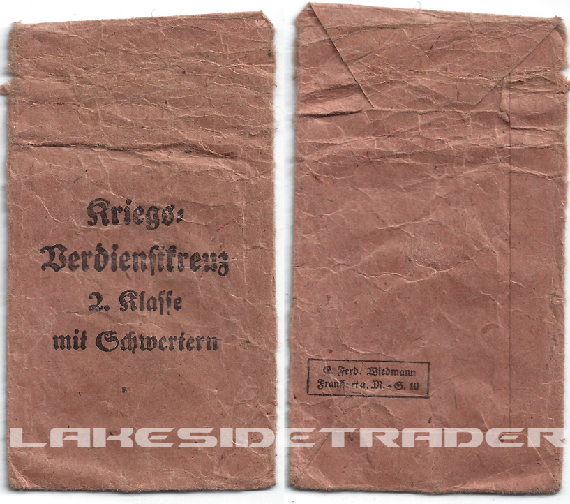 Issue Packet for 2nd Class War Merit Cross with Swords by Wiedmann