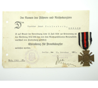 Hindenburg Cross with Swords w Award Document