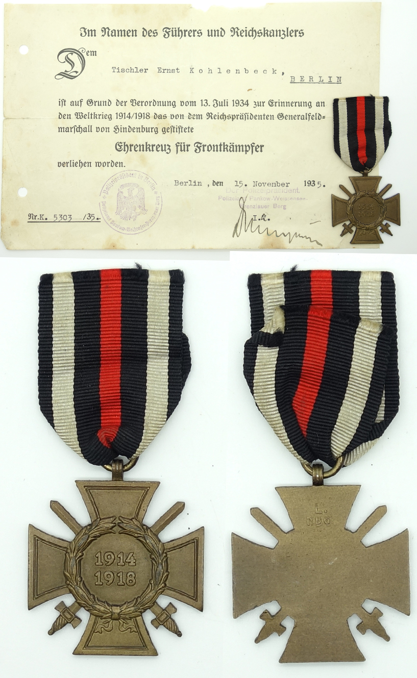 Hindenburg Cross with Swords w Award Document