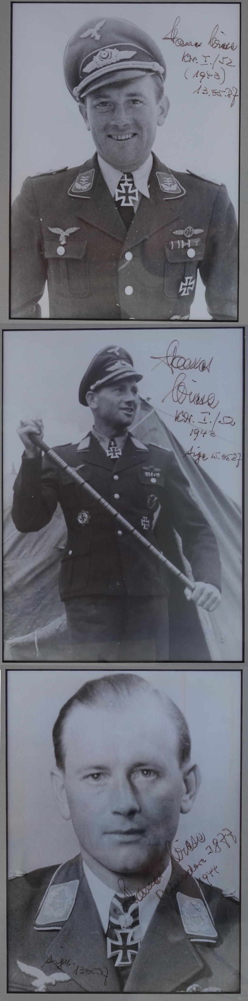 Framed Signed photo's of 3 Luftwaffe Knight's Cross Winners