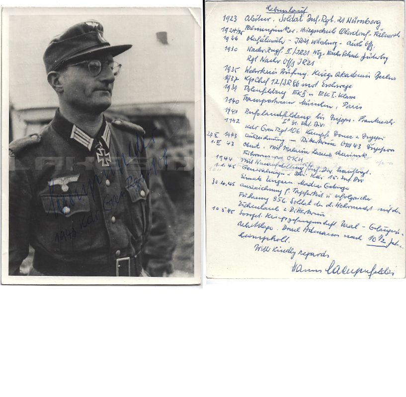 Knights Cross Winner Hanns Langenfelder Signed Postcard