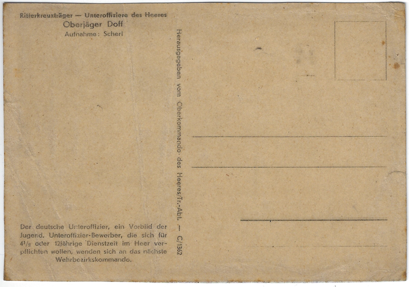 Knight's Cross Recipient Postcard Franz Doff