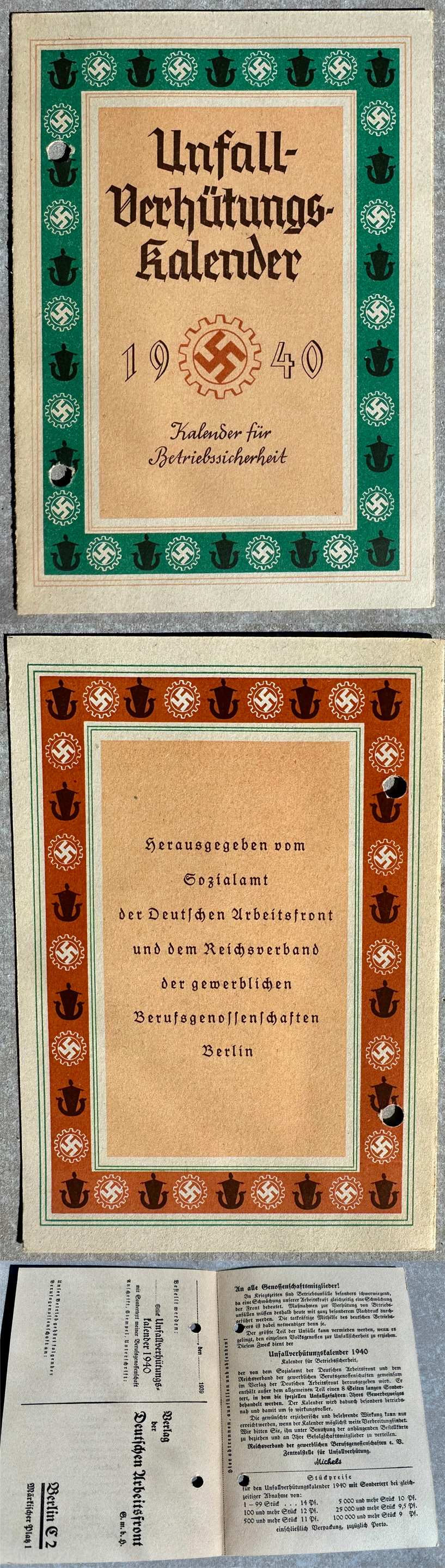 Uunfall Verhütungs Kalender 1940