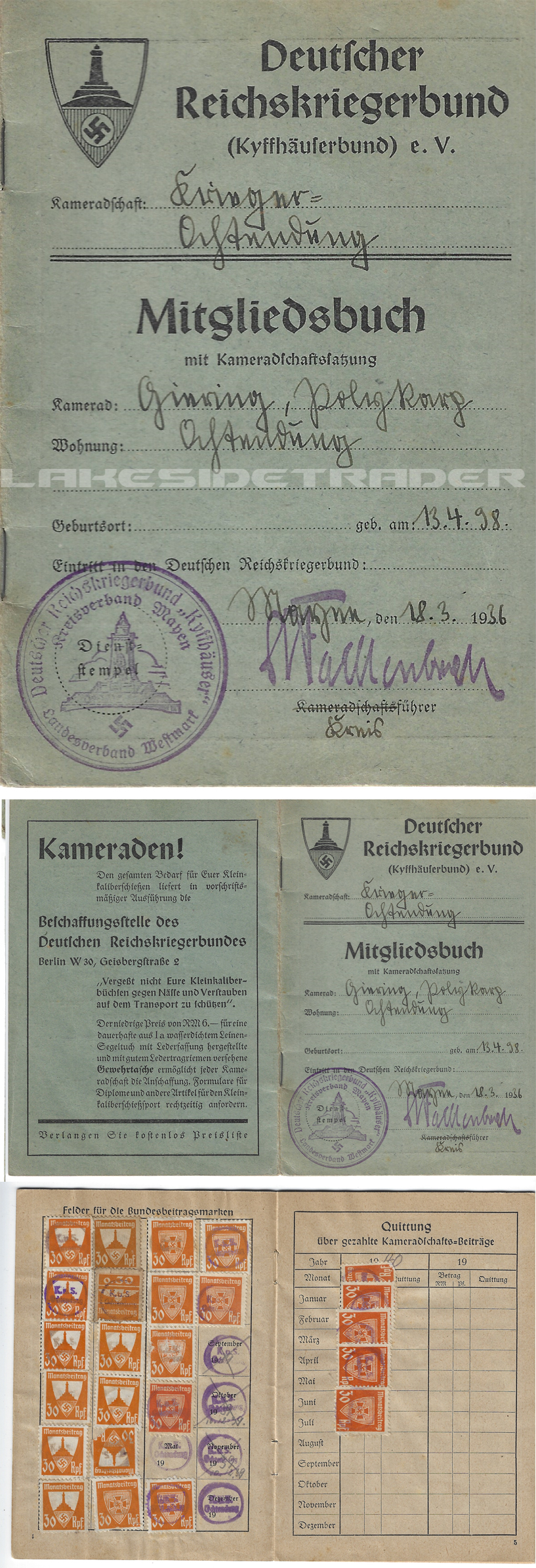 Deutcher Reichskriegerbund Membership Book