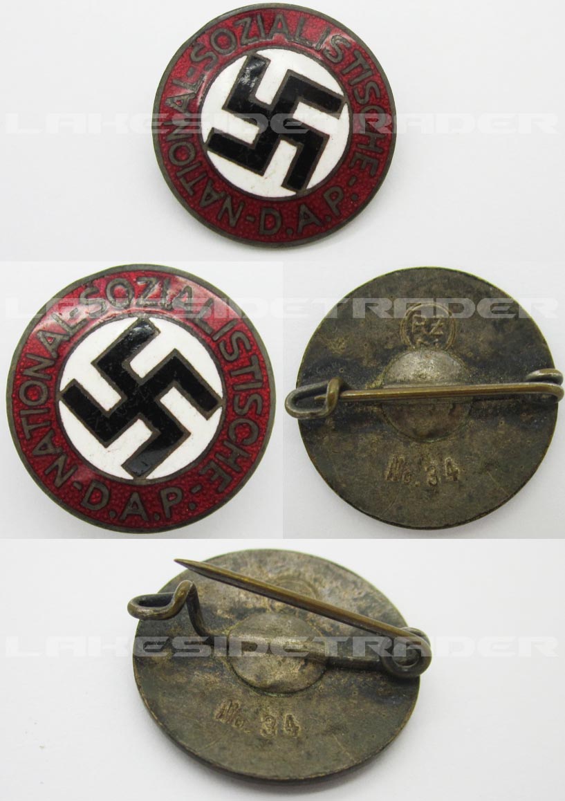 NSDAP Membership Pin by RZM No. 34