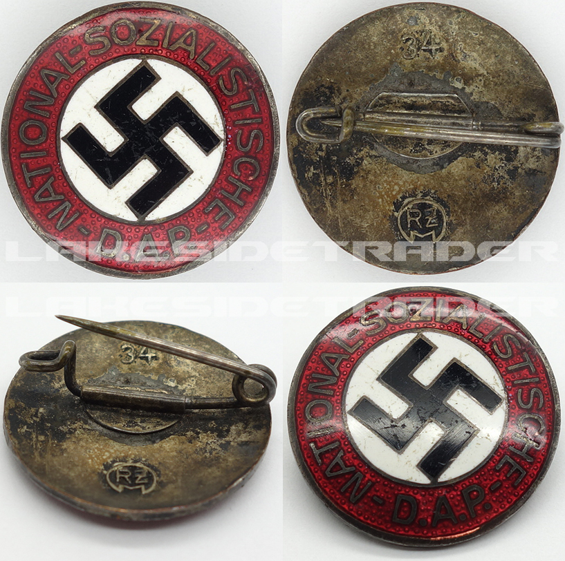 Transitional NSDAP Membership Pin by RZM 34