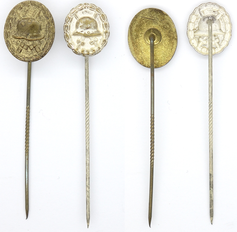2 Imperial Wound Badge Stickpins Gold & Silver
