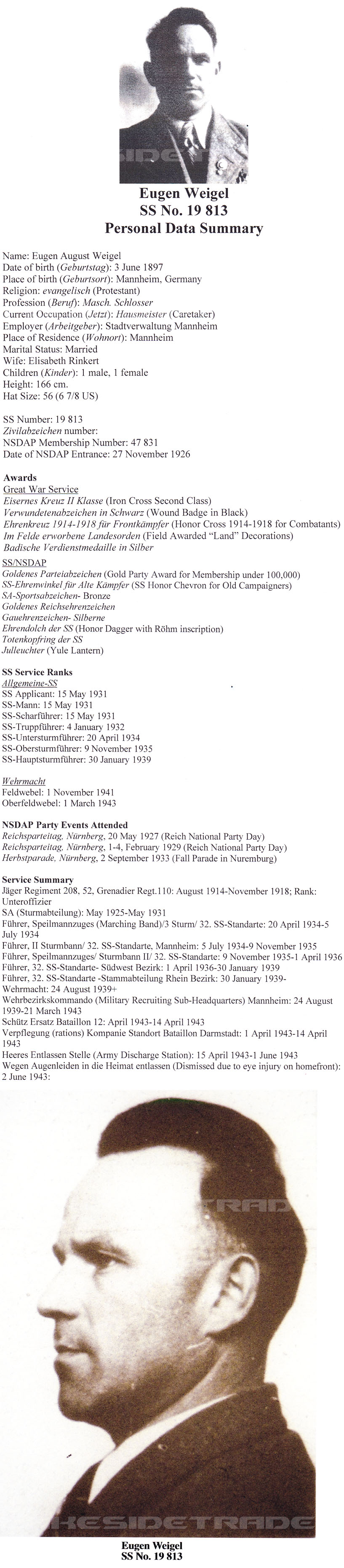 Eugen Weigel's SS Rohm, Award and Document Grouping