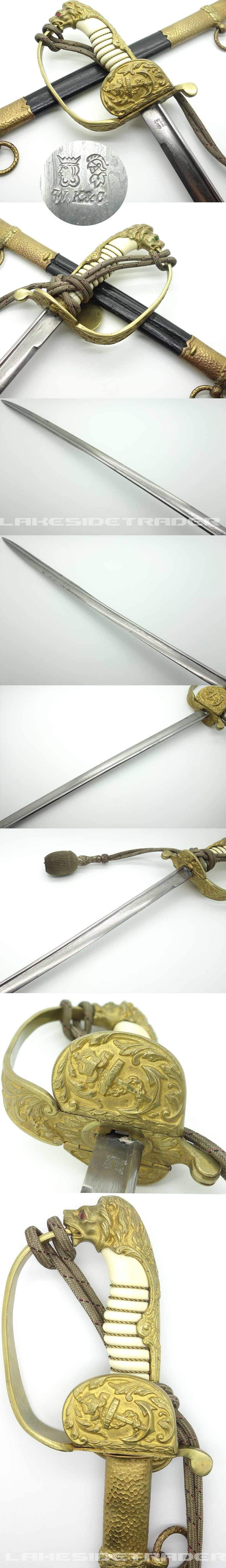 Stunning Imperial Navy Sword w Damascus Blade