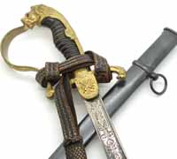 Etched Lion Head Officers Sword by WKC