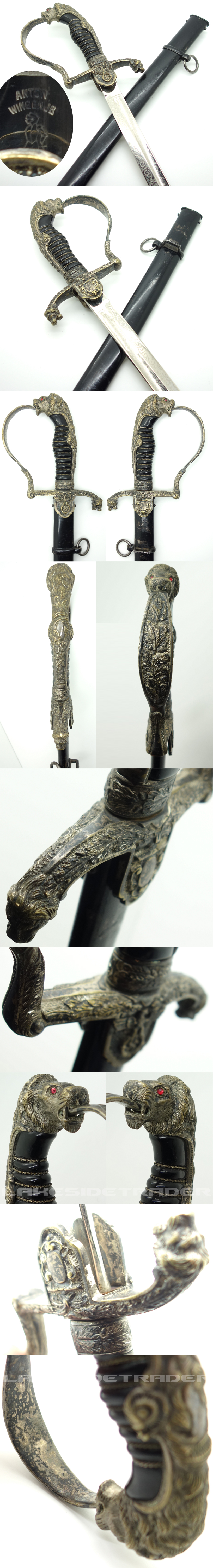 Triple etched Silvered Lionhead Sword by Anton Wingen