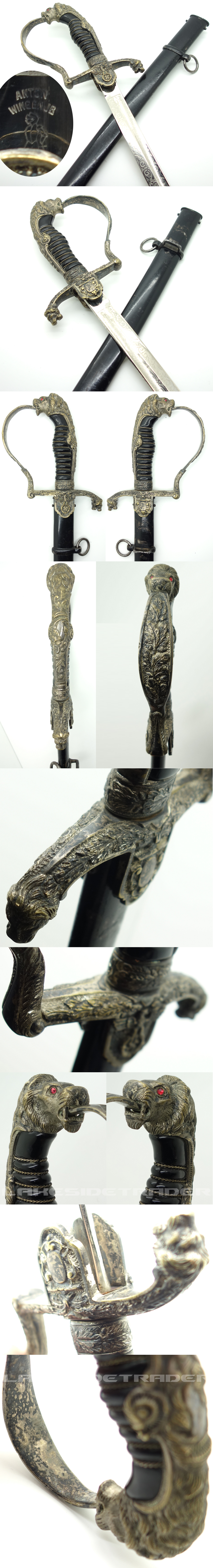 Triple Etched Silvered Lionhead VT/SS Sword by Anton Wingen