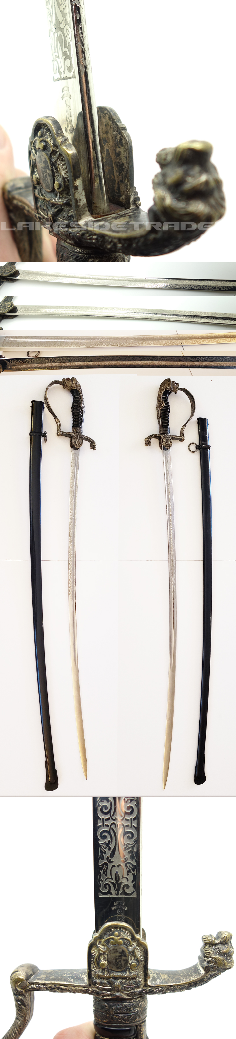Triple Etched Silvered Lionhead VT/SS Sword by Anton Wingen