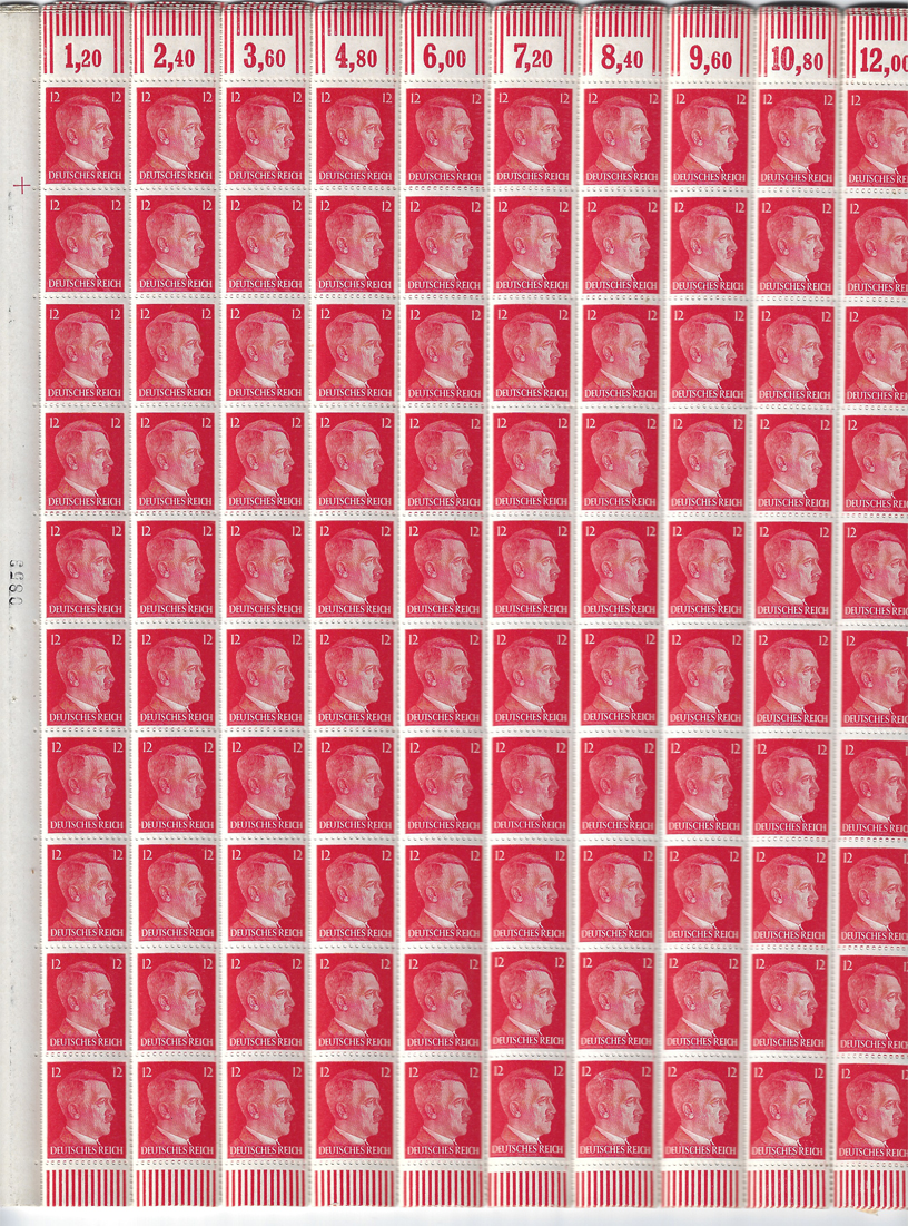 WWII Hitler Head Stamp Sheet of 100 stamps